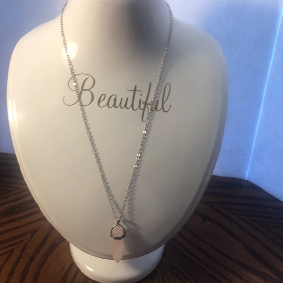 Pink natural healing stone silver chain necklace - Picture 2 of 5
